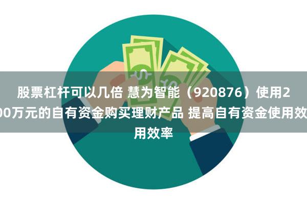 股票杠杆可以几倍 慧为智能（920876）使用2000万元的自有资金购买理财产品 提高自有资金使用效率